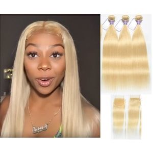3 Bundle 613 Sleek Blonde Straight + 4x4 Closure